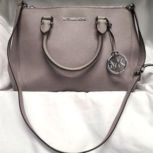 Michael Kors Medium Sutton Satchel in Pearl Grey Saffiano Leather